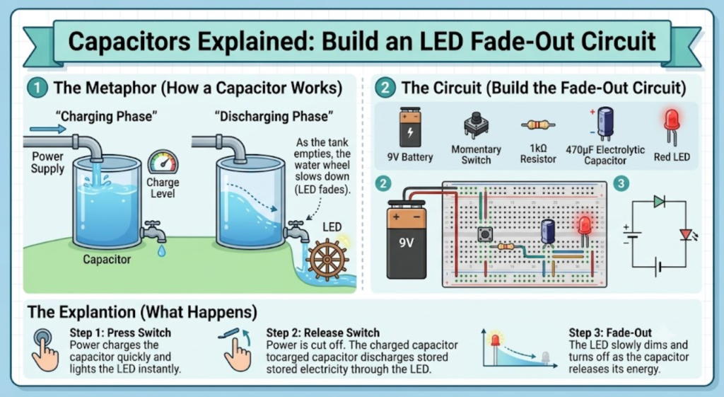 Capacitors Explained: Build an LED Fade-Out Circuit