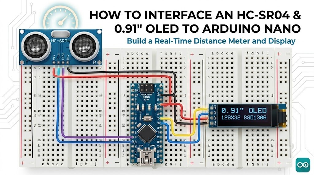 How to Interface an HC-SR04 Ultrasonic Sensor and 0.91″ OLED Display with Arduino Nano